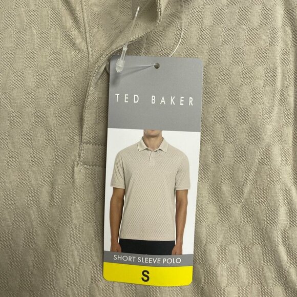 NEW Ted Baker Men's S Polo Shirt Beige Checkered Pattern Short Sleeve - Picture 8 of 9